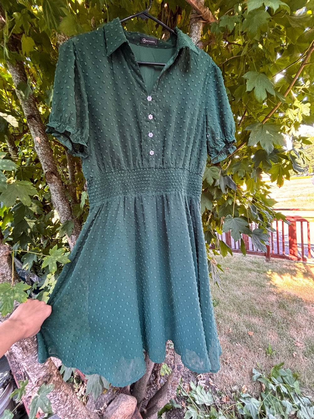Classic Green Swiss Dot Shirtwaist Dress Size L - Picture 3 of 7